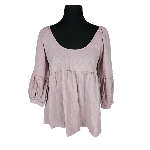 Mustard Seed Women's Mauve Peasant Blouse With Balloon Sleeves & Tie Back Detail - Picture 1 of 8